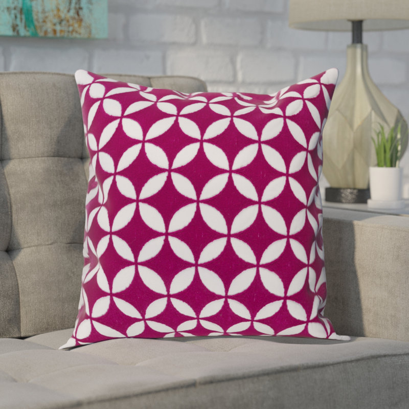 Bright Red and Neutral Geometric Cotton Woven Pillow Cover