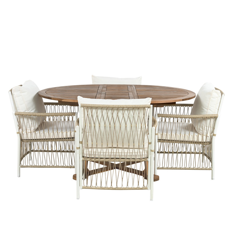5-piece Patio Dining Table Set With Extendable Tabletop