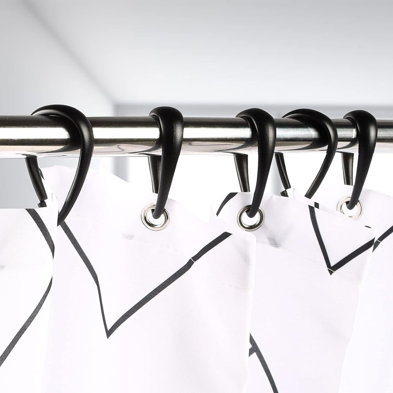 Paquet de 12 anneaux de rideau de douche en plastique noir - crochets de douche en forme de goutte pour tringle à rideau de salle de bain, crochets de rideau de douche décoratifs antirouille