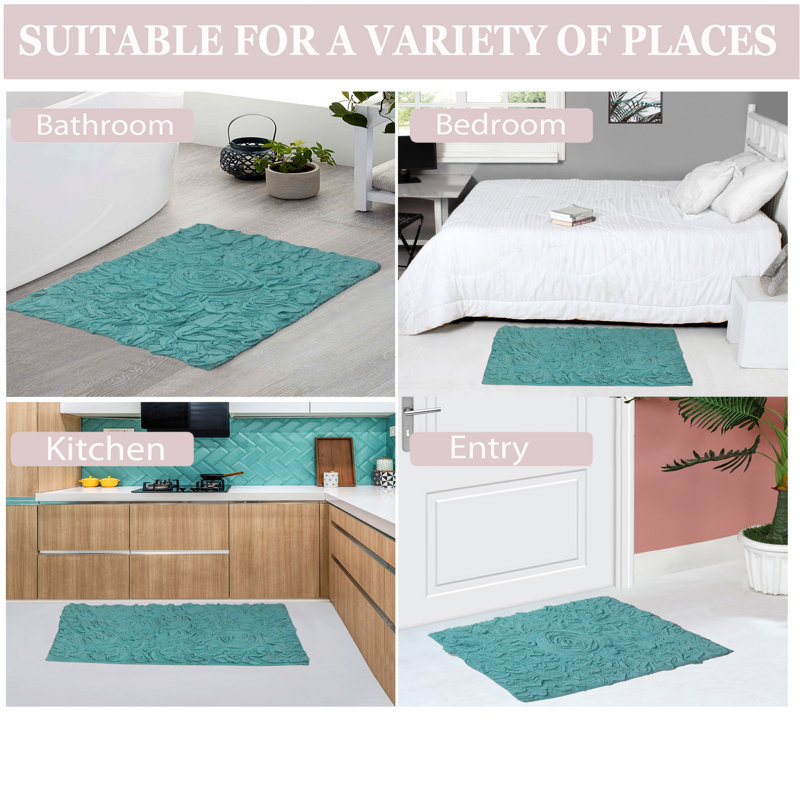 Schoenberger 100% Cotton Contour Bath Mat 20"x20", Turquoise