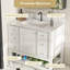 Meuble-lavabo moderne 37 po avec plateau en marbre blanc de Carrare, armoire de rangement avec tiroirs et tablette ouverte-18631978