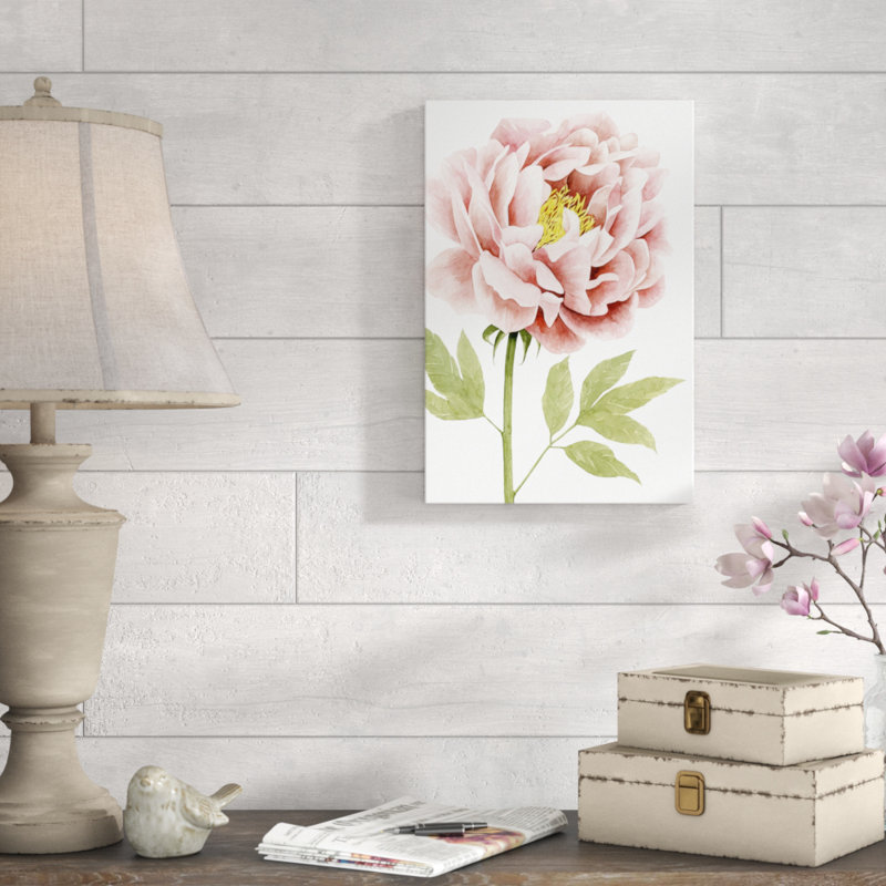 Aquarelle, pivoine I, peinture sur toile, H 18 po x l 12 po
