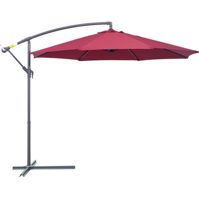 Parasol de patio en porte-à-faux 10 pi 10 po, auvent rouge 180G, mât en acier rouille, base facile à ouvrir et fermer, pour l'ombrage extérieur