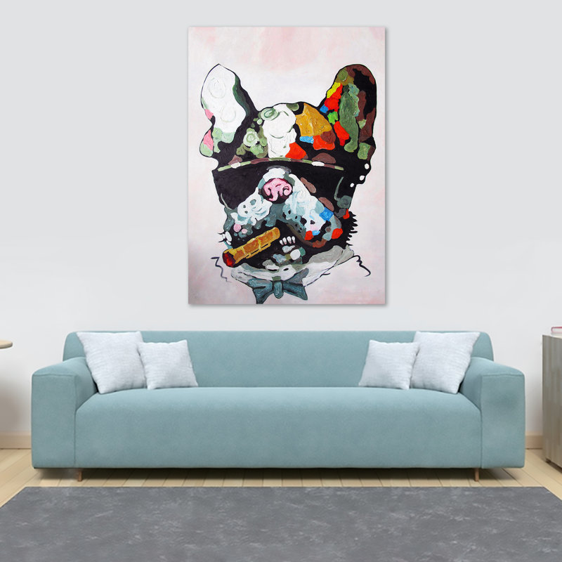 French Bulldog Smoking Abstract - Wrapped Canvas Print, 30.5cm H x 20.5cm W x 3.8cm D
