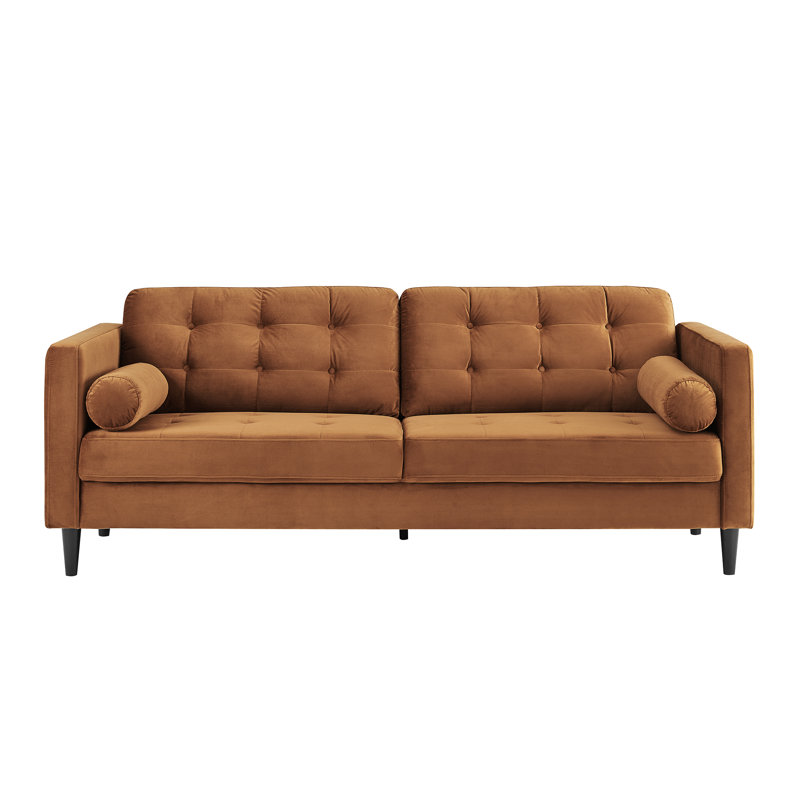 Jeses 204Cm Velvet Square Arms Sofa, Orange