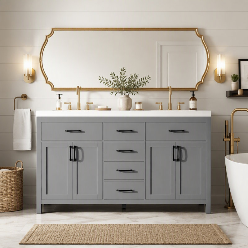 Single Vanity Bathroom Vanity With MDF Top, Gray