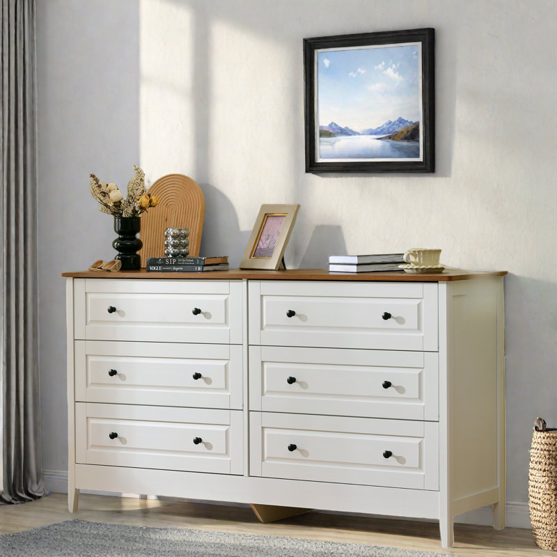 White 6-Drawer Dresser with Metal Handles, Spacious Storage for Bedroom and Hallway, Ideal for Organizing and Displaying