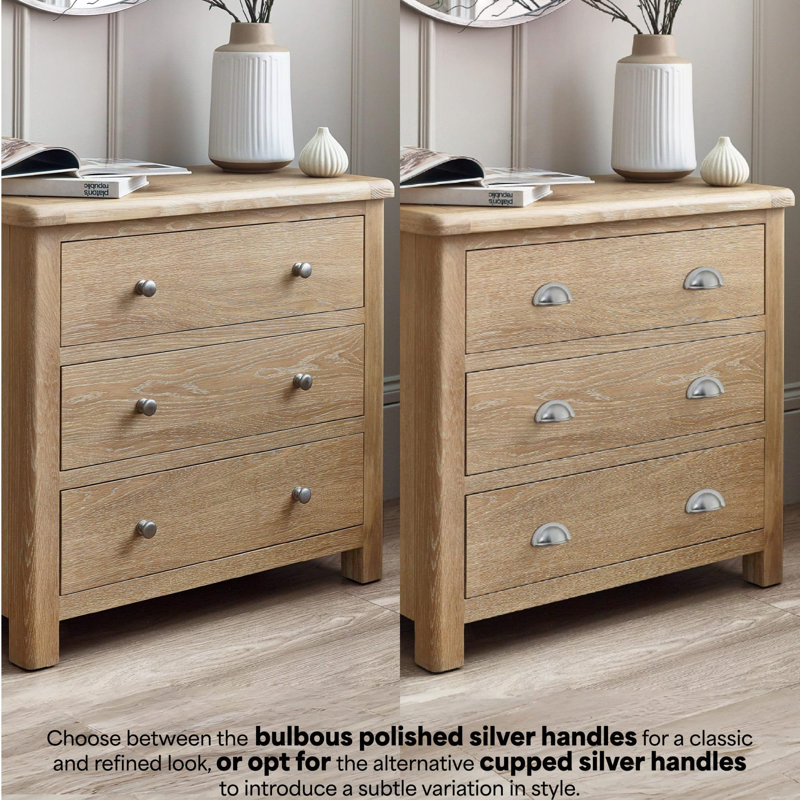 Jeremey Solid Wood 85cm W 3 - Drawer Chest of Drawers