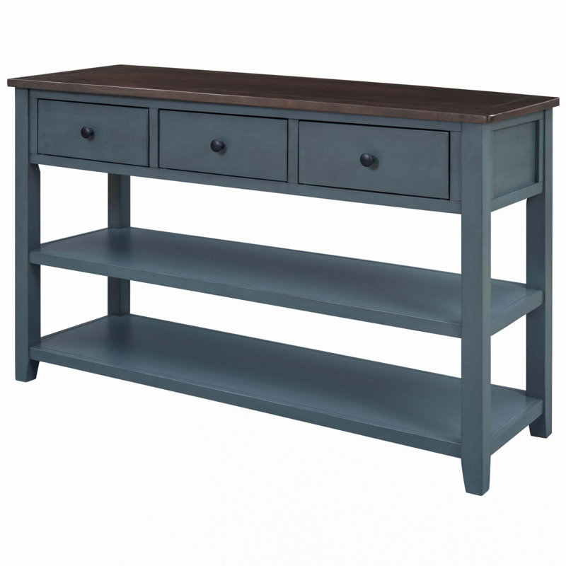 Console rétro avec deux tablettes ouvertes, Marine / Brun