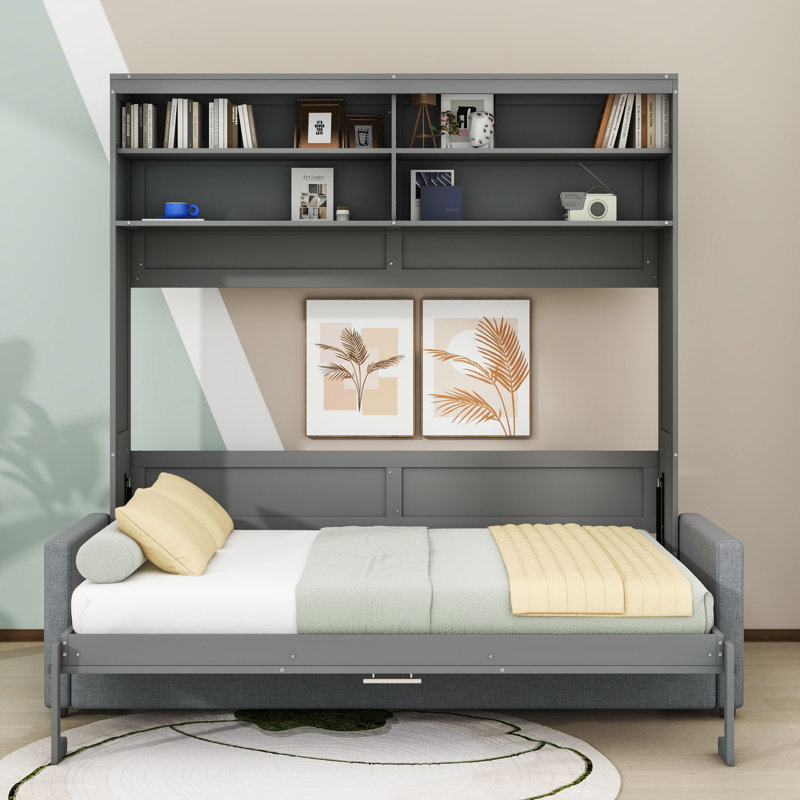 Dorae Queen Size Multifunctional Murphy Bed with Sofa - Space-Saving Design, Gray