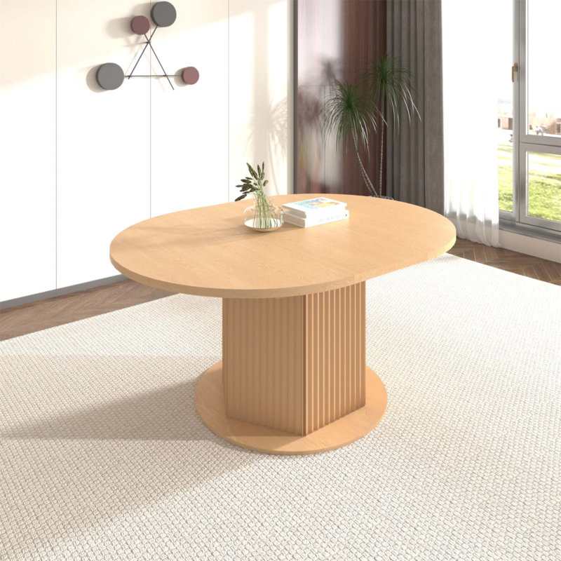 Table de salle à manger ronde pour 4 à 6 personnes avec base à texture bosselée, longueur réglable pour les réunions de famille et les petits espaces (table seulement)