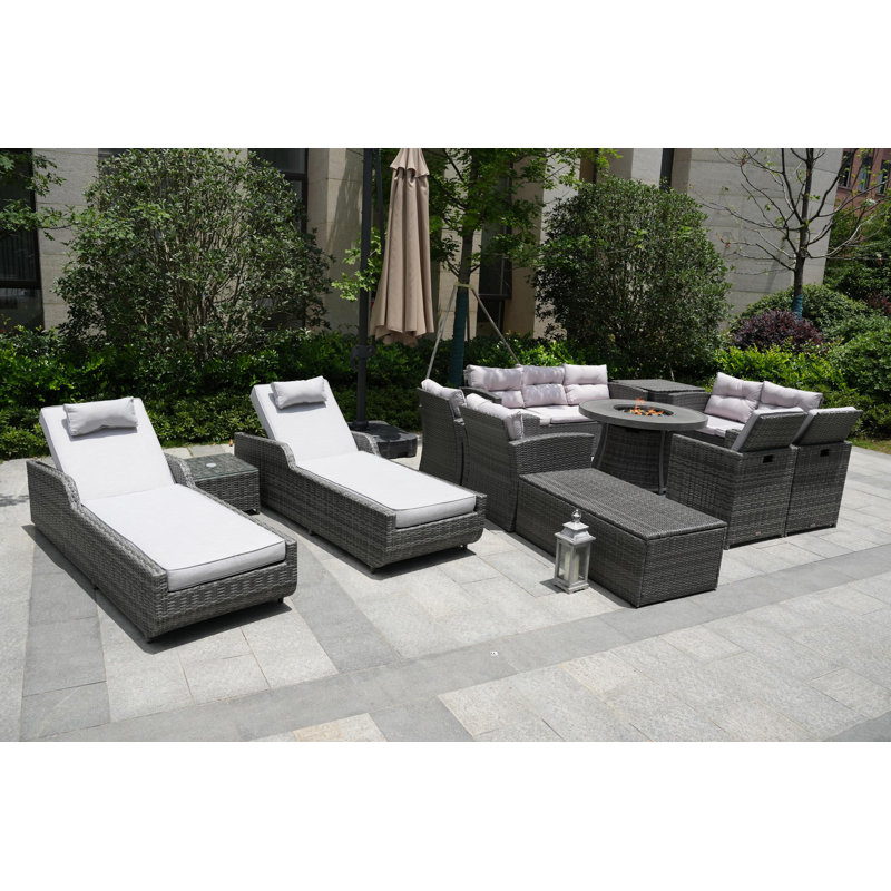 Areefa 11 - Person Patio Conversation Set with Cushions, Gray