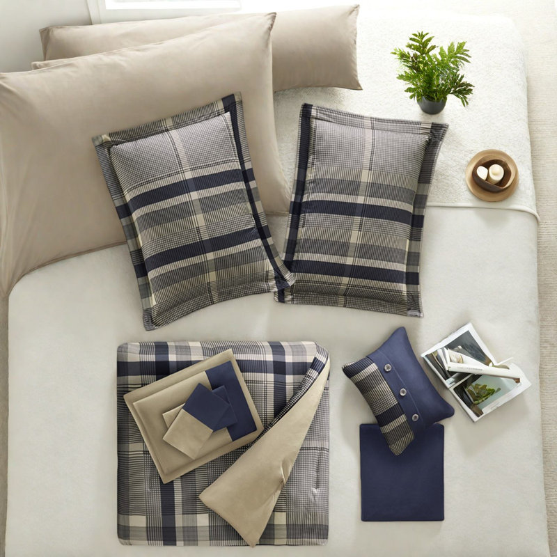 Ensemble de literie à carreaux haut de gamme de qualité supérieure, microfibre hypoallergénique, conception marine moderne pour le confort de la chambre à coucher
