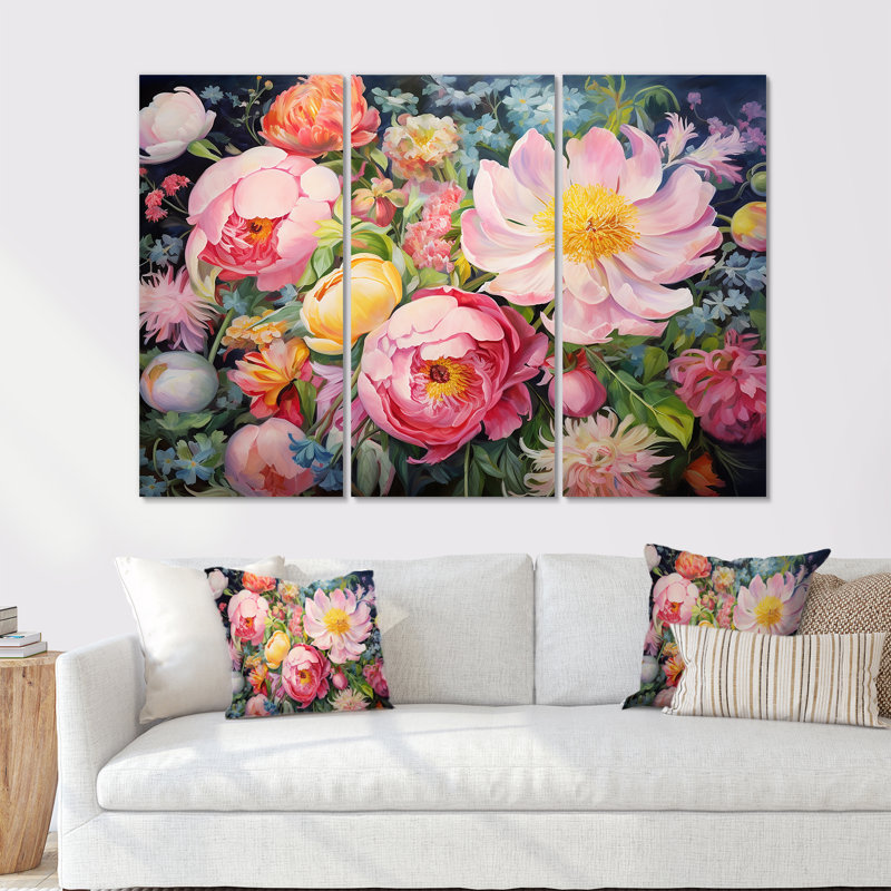 Fleurs roses printanières - fleurs sauvages, H 28 po x l 36 po x P 1 po, Toile tendue