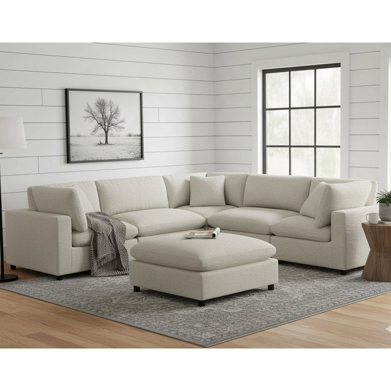 Cassandra Beige Fabric 40 In. Square Ottoman