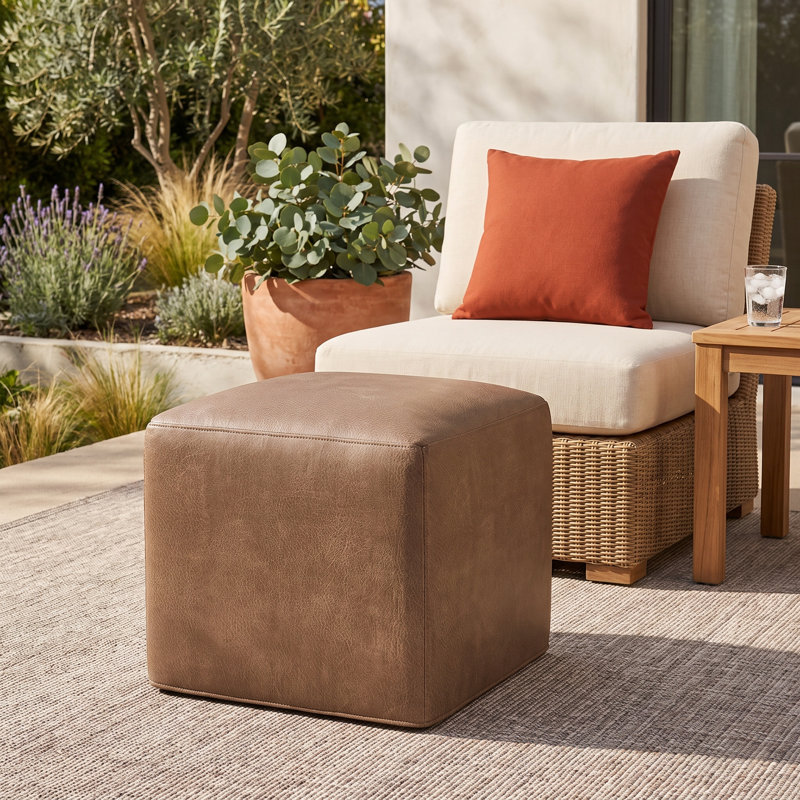 Cupertino Outdoor Leather Upholstered Cube Ottoman