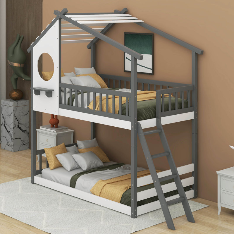 Jacklyn Kids Twin Over Twin Bunk Bed, Gray