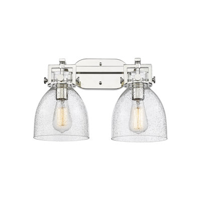 Newton Bell - 2 lumières - 17 pouces - Nickel poli - Abat-jour granuleux - Éclairage pour meuble-lavabo