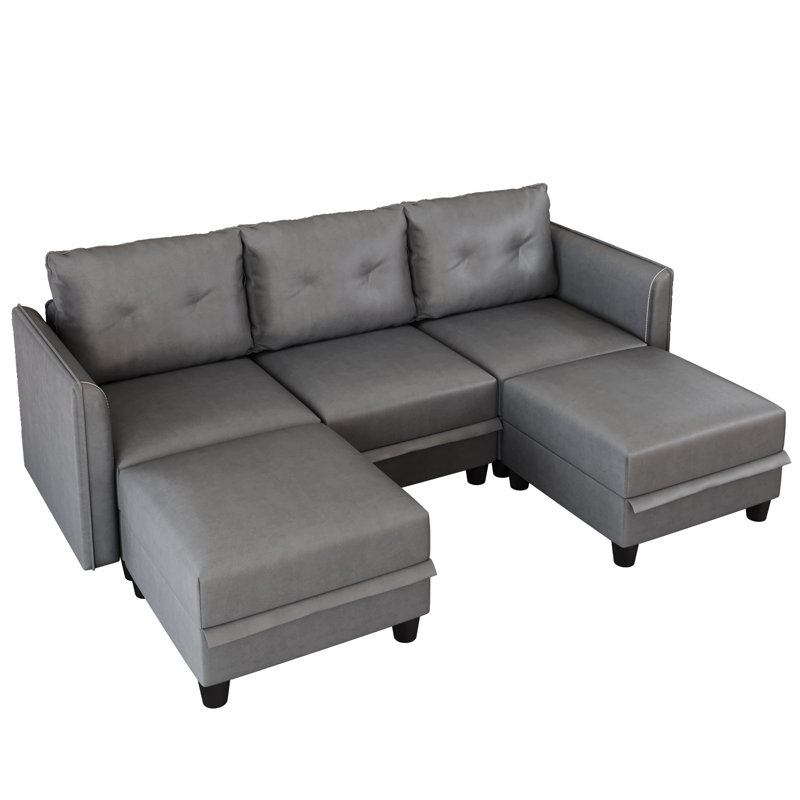 Tomario 5- Piece Upholstered U-Shaped Modular Sectional With Storage, Gray Polyester