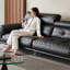 Canapé modulaire noir en cuir véritable-595941391-595941390