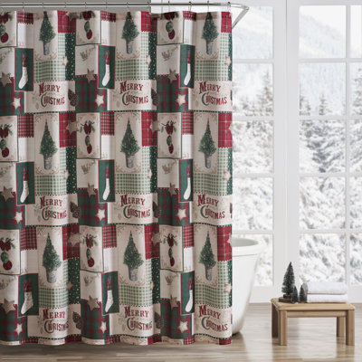 The Holiday Aisle® Home Merry Christmas Microfiber Holiday Shower Curtain, 72" x 72"