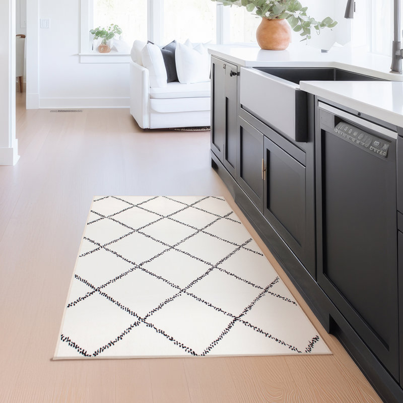 Medina Moroccan Diamond Ivory Performance Flatweave Washable Indoor / Outdoor Rug, Rectangle 3' x 5'