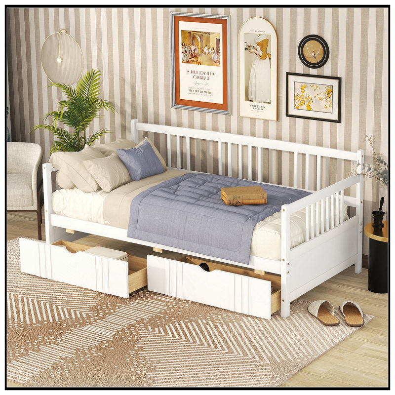 Twin Size Daybed With Two Drawers, Solid Pine Wood Frame For Durability And Versatile Use In Bedrooms And Living Rooms, White