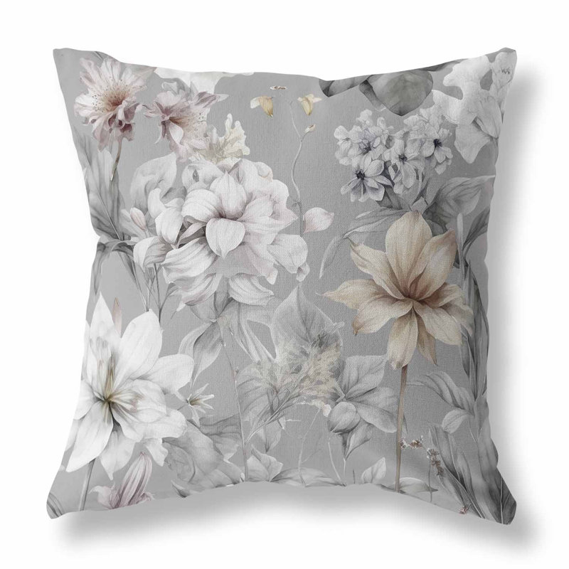 Coussin décoratif réversible Wildflower Whimsy, H 20 po x l 20 po, Floral gris / blanc