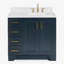 Meuble-lavabo simple en bois massif de 36 po de couleur bleu nuit avec plateau en quartz blanc Carrara de 1,5 po Freitas-208860169-208860168-208860058