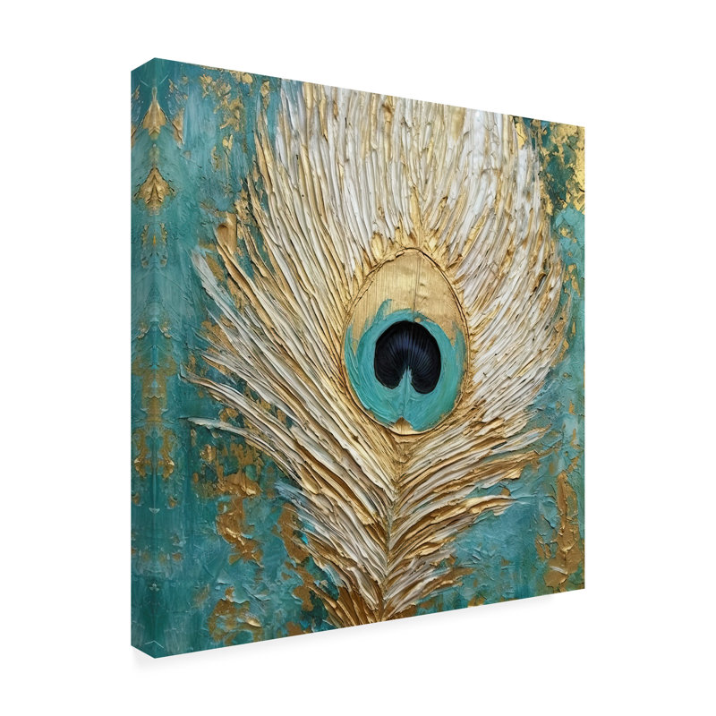 Art mural sur toile tendue - art mural Sasha «Peacock Impasto III» pour le salon, la chambre à coucher ou le bureau - 14 po x 14 po - 14 po x 14 po