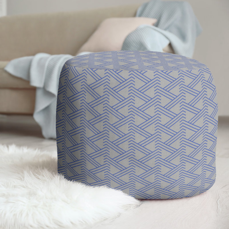 Upholstered Pouf, Gray/Blue