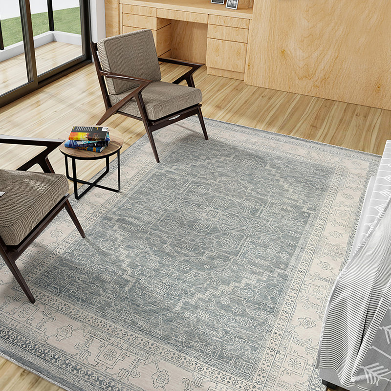 Nuit Arabe Wool Floral Area Rug in Blue, Rectangle 9' x 12'