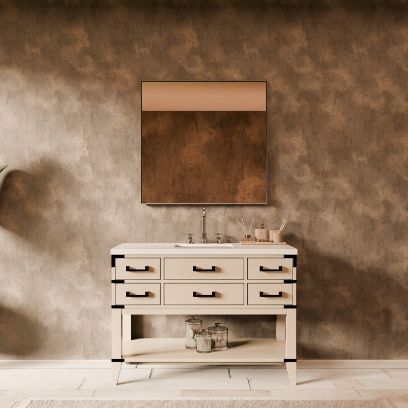 48" Single Bathroom Vanity Set, White Quartz, White Oak