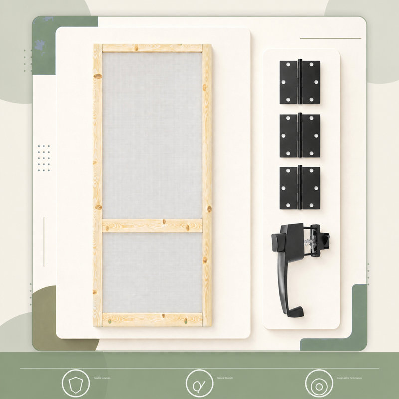 Porte moustiquaire extérieure en bois de pin de 30 po x 80 po (à peindre), résistante aux insectes, adaptée aux enfants et aux animaux de compagnie, avec poignée de porte moustiquaire
