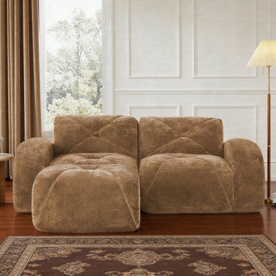 Canapé 2 places à dossier nu avec repose-pieds mobile, causeuse en velours capitonné avec mousse haute densité, canapé modulaire sans assemblage pour salon et appartement
