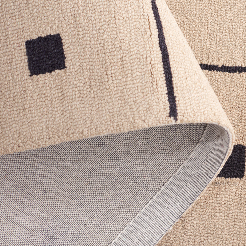 Martha Stewart 300 Hand Tufted Wool/Cotton with Latex Geometric Rug in Beige/Black, Rectangle 8' x 10'