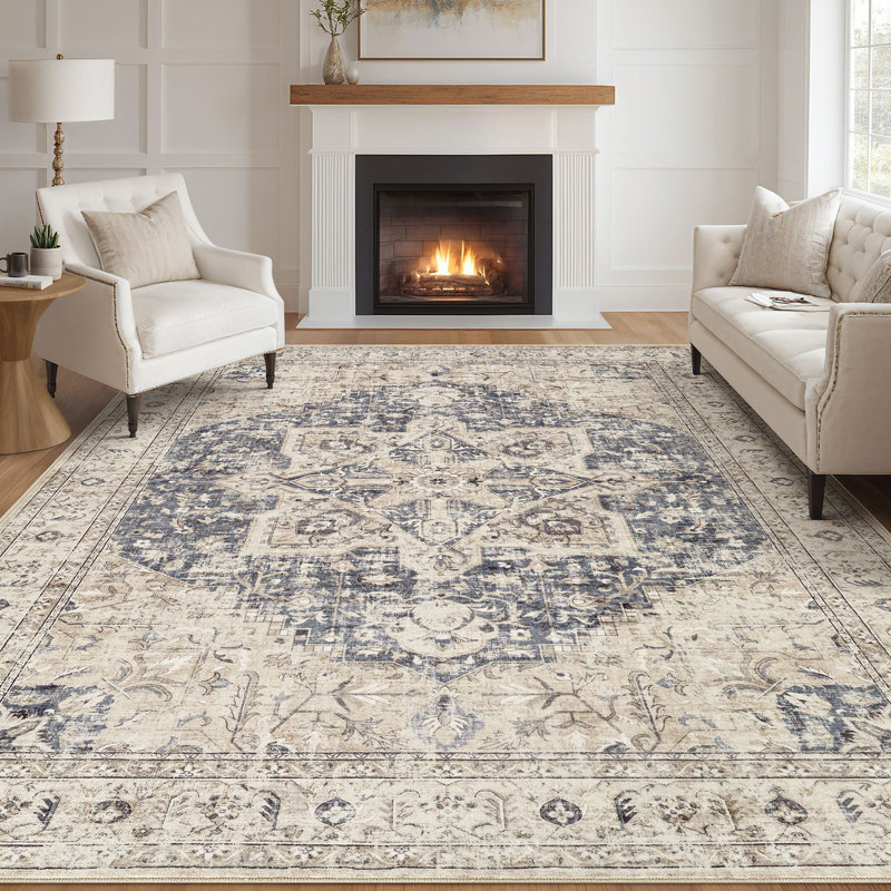 Adona Soft Washable Stain Resistant Vintage Floral Area Rug, Rectangle 10' x 14'
