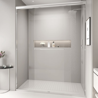 KISRAIS 44-48 In. W X 72 In. H Double Sliding Shower Door, Semi-Frameless Bypass Bathroom Sliding Door With 1/4" (6Mm) Tempered Glass For Walk-In Shower