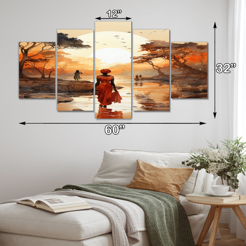 Voyage africain sur toile, 5 pièces