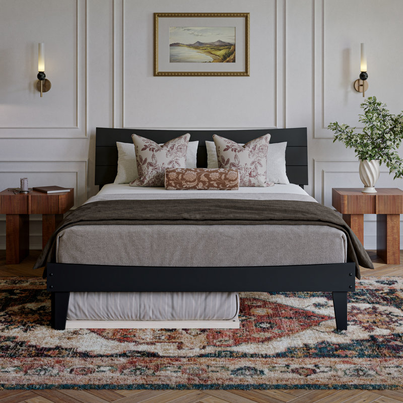 Phoenix Wood Platform Bed with Trundle, Black, Queen