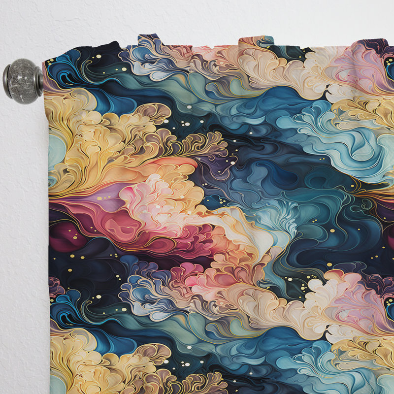 Rideau obscurcissant en marbre bleu et mauve Cosmic Voyage I - 1 panneaux abstraits, L 52 po x L 84 po