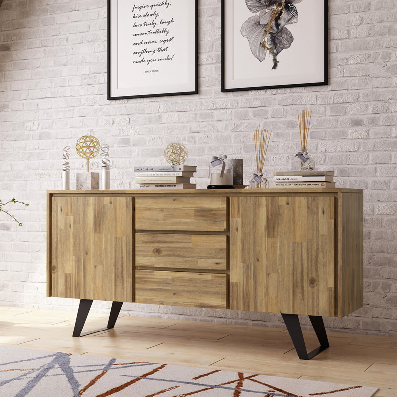 Lowry - Sideboard Buffet Metal Sideboard Buffet Cabinet Office Credenza Kitchen Sideboard, Natural
