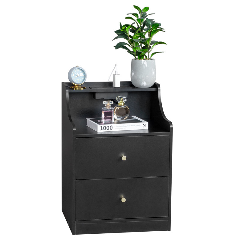 2 Drawer Nightstand With USB, Black
