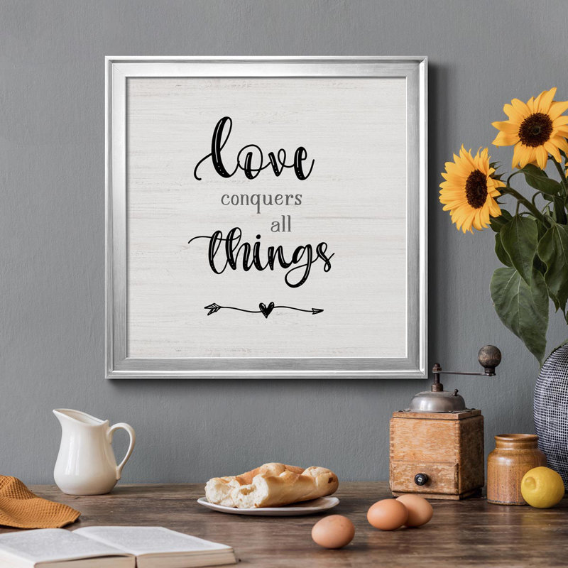 Love Conquers - Art textuel sur toile, H 22,5 po x l 22,5 po x P 1,5 po, Argent