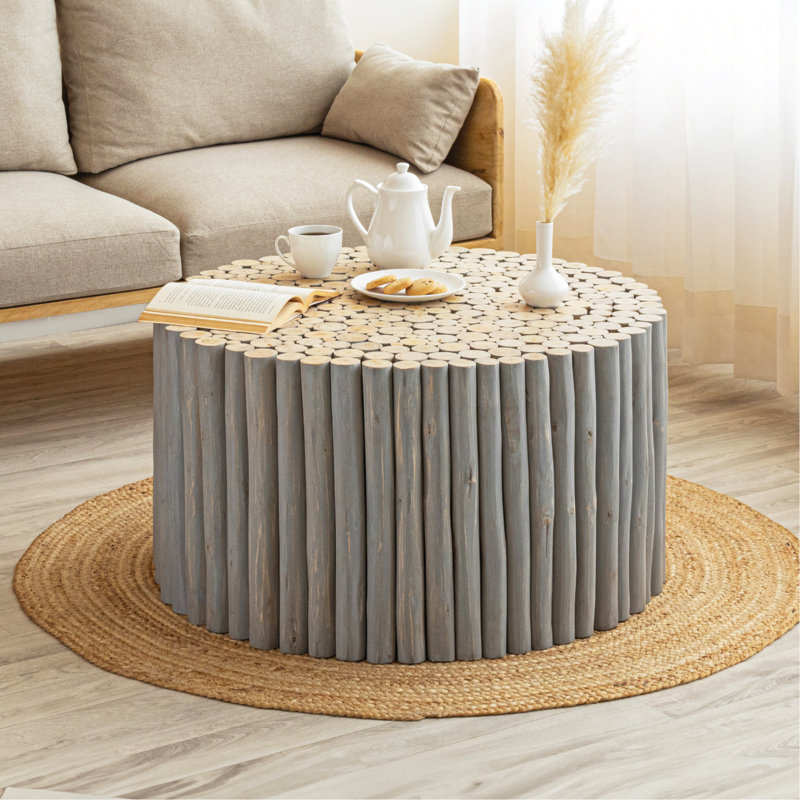 Table basse en bois avec base solide, Gris
