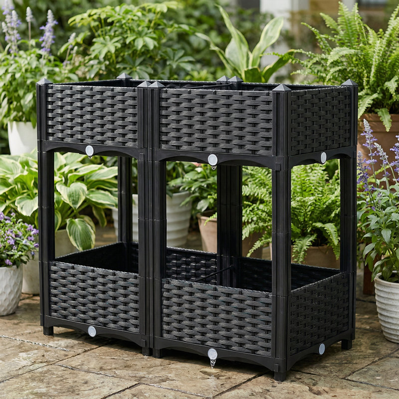Lits à fleurs imperméables et modulaires avec drainage - parfaits pour les herbes, les légumes et les fleurs, Noir