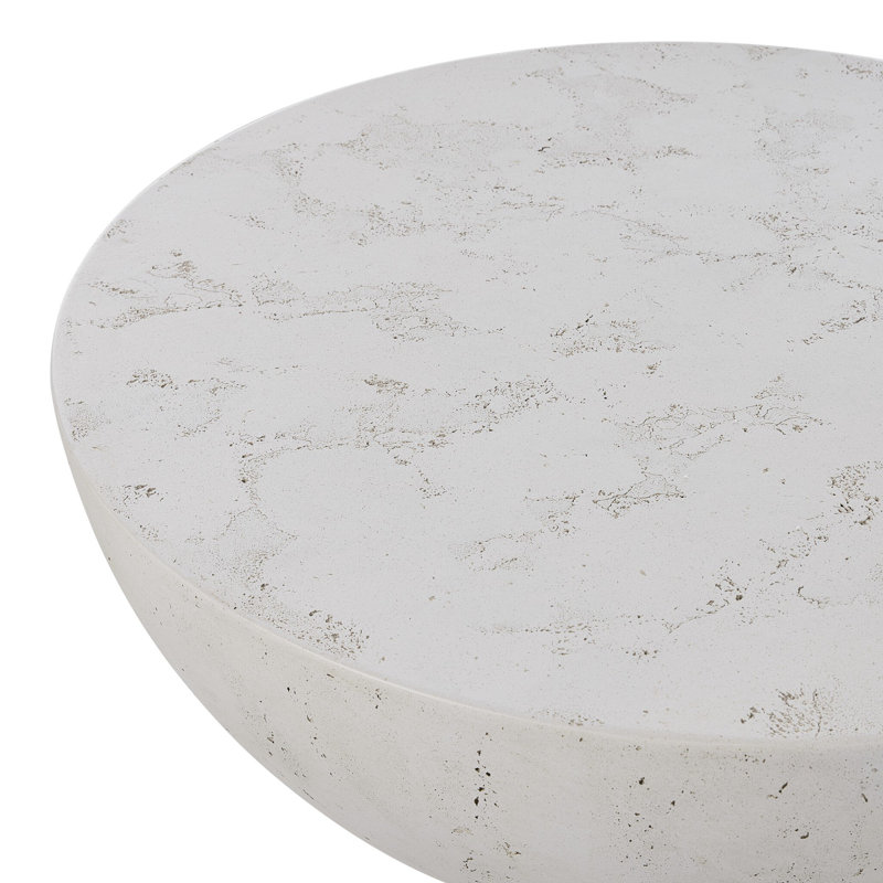 BOULA Outdoor Round Coffee Table, Aged White Concrete