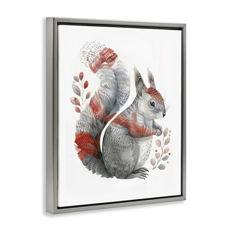  Scandinavian Style Squirrel Floater Canvas Wall Art by LSR Design Studio, Cadre flottant gris lustré, H 21 po x l 17 po