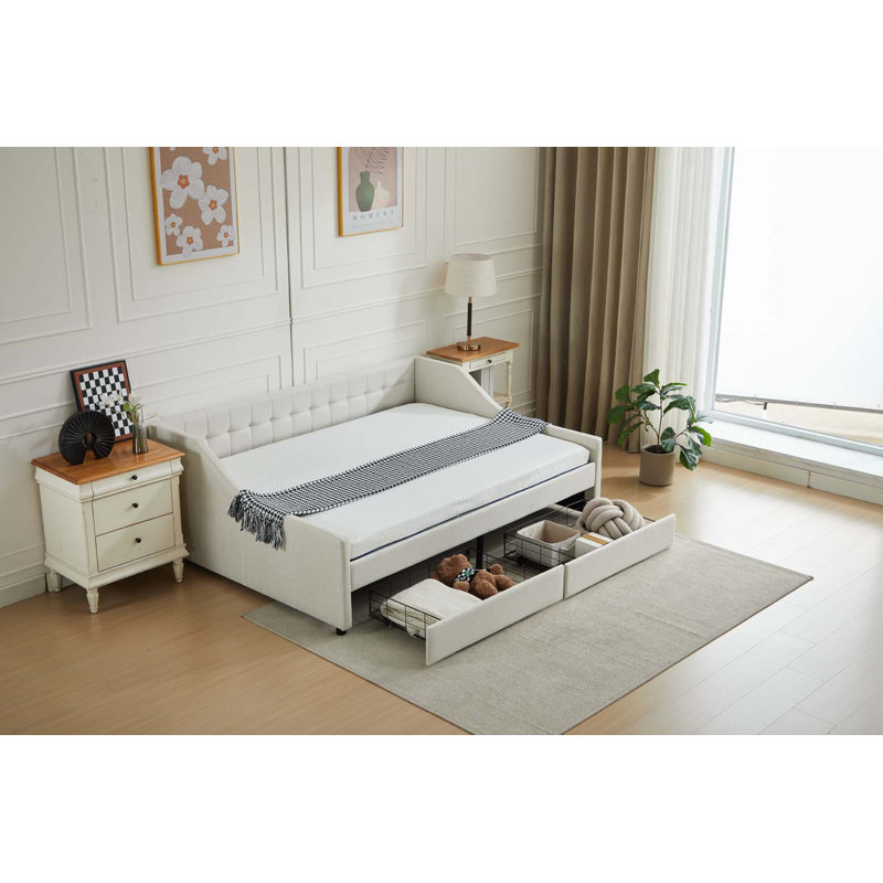Canapé-lit de coin avec tiroirs en velours ayay, Beige