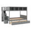 Lit superposé simple au dessus d'un lit double avec tablettes, escalier de rangement et 2 tiroirs pour enfants-95924766